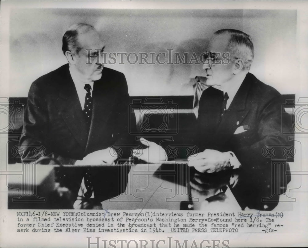 1954 Press Photo Pres. Harry S.Truman in a filmed Television Broadcast