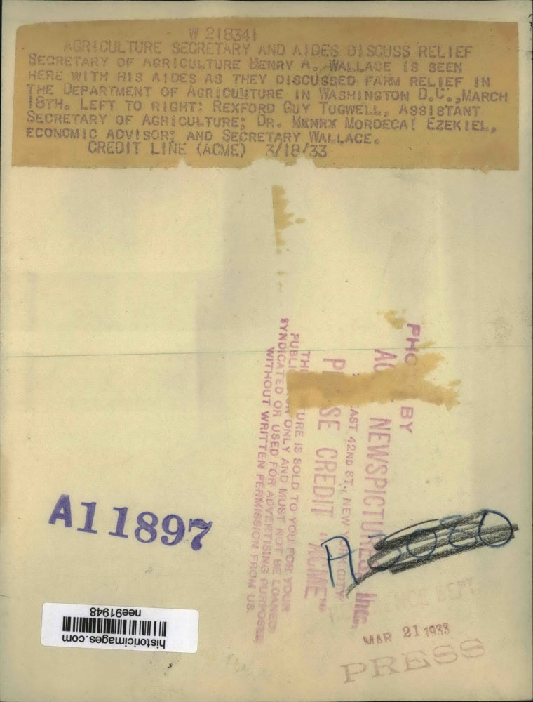 1933 Press Photo Agriculture Secretary Henry Wallace & aides discuss farm relief