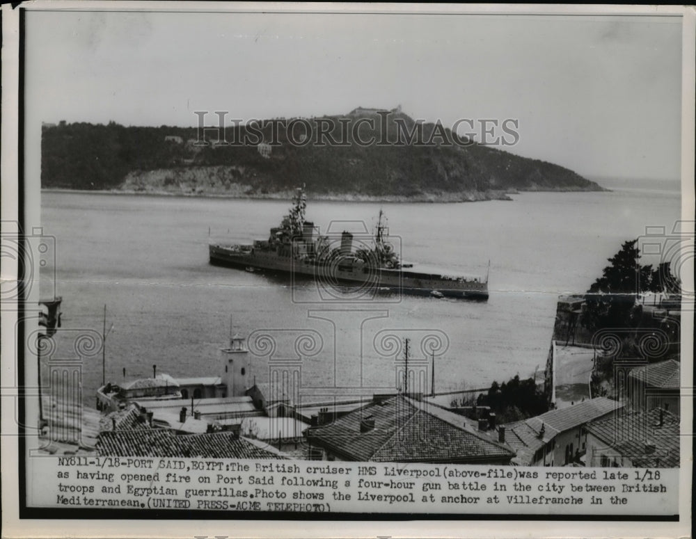 1952 Press Photo British cruiser HMS Liverpool reported late after gun battle