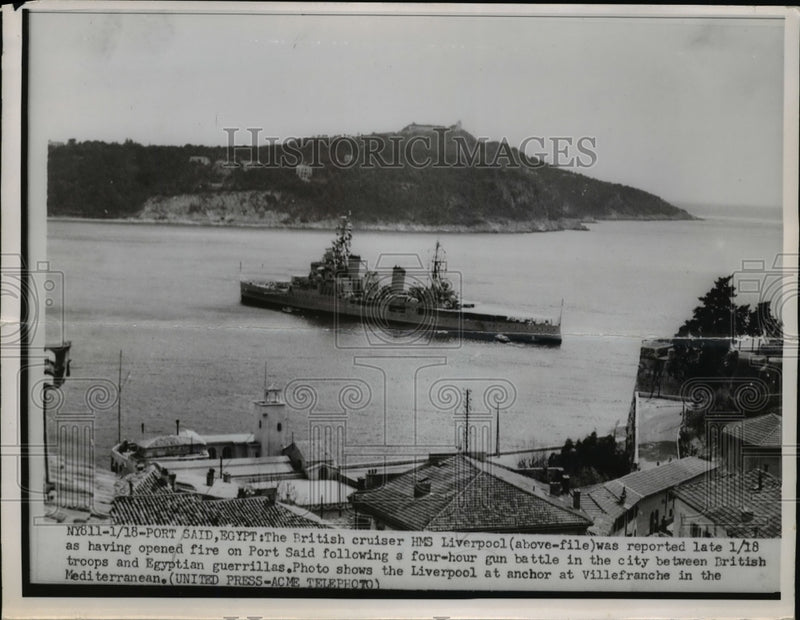 Load image into Gallery viewer, 1952 Press Photo British cruiser HMS Liverpool reported late after gun battle

