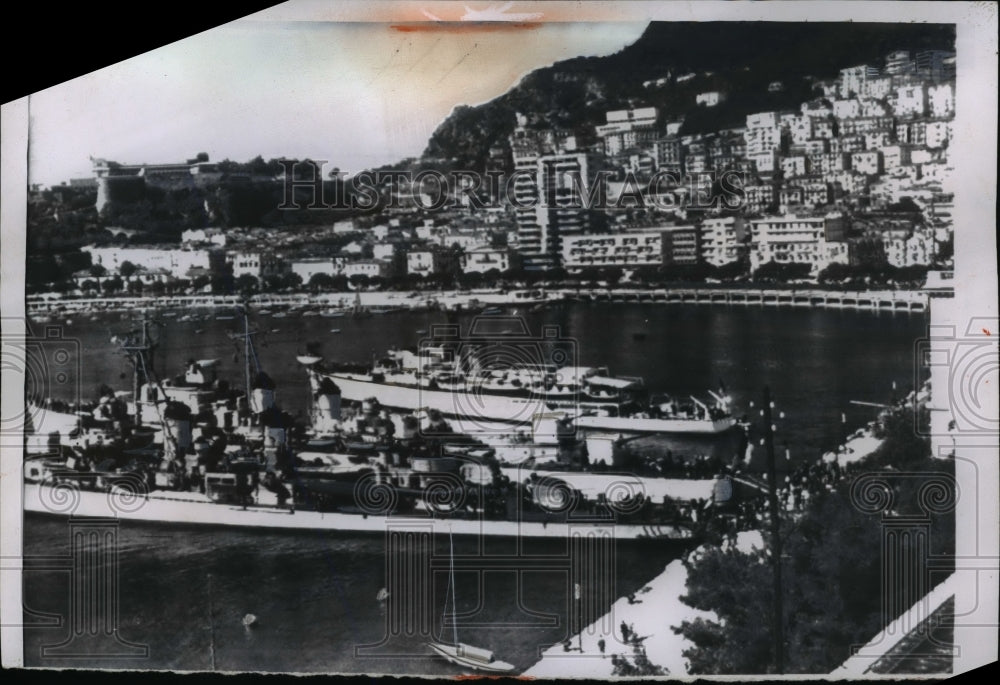 1956 Press Photo US Destroyer Heerman docked with British and French destroyers