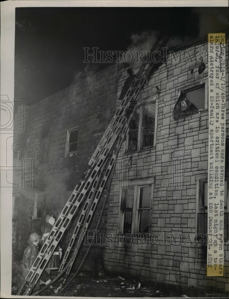 1948 Press Photo Three killed and seven injured in Dayton OH apartment fire