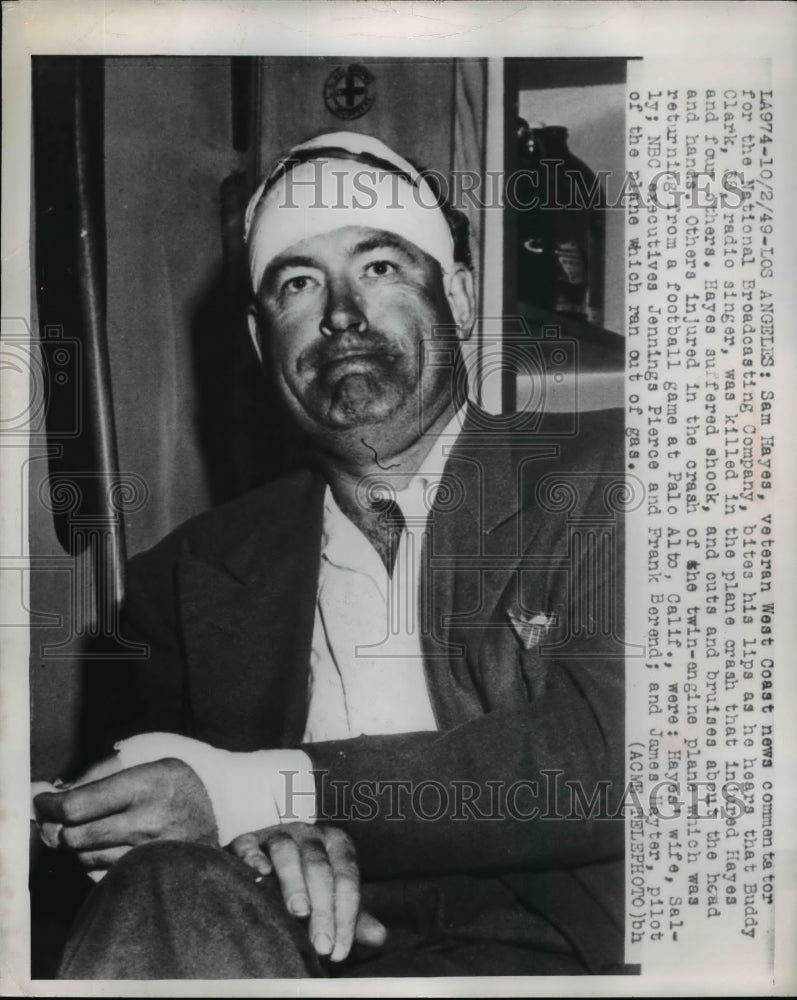 1949 Press Photo Sam Hayes,Veteran commentator of NBC 
injured in Plane crash - Historic Images