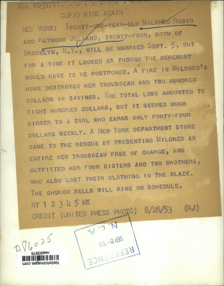 1953 Press Photo Mildred Russi And Raymond Juliano Prepare For Their Wedding