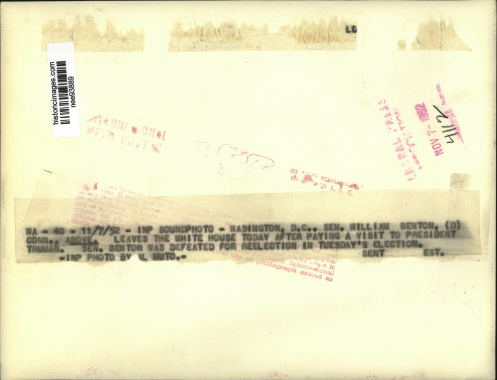 1952 Press Photo Sen. William Benton Leaving The White House - nee93889