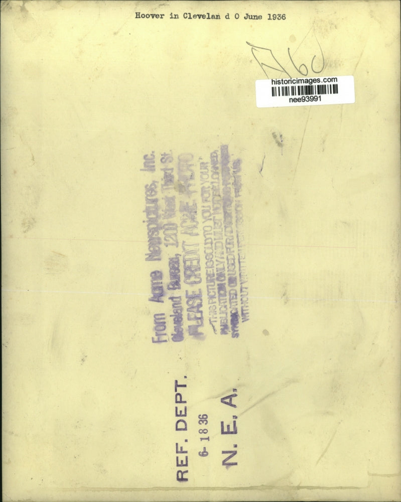 1936 Press Photo Pres.Herbert Hoover in Ohio - nee93991