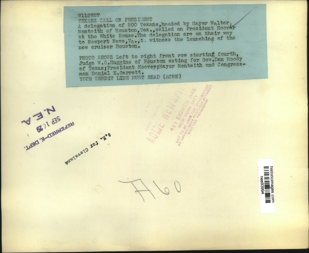 1929 Press Photo Pres. Herbert Hoover with Texan Delegation at the White House.