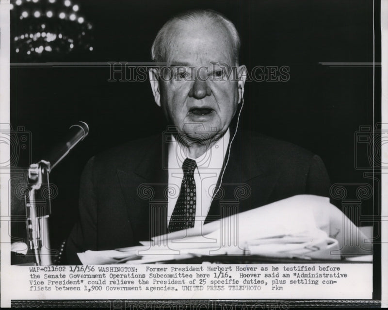 Load image into Gallery viewer, 1956 Press Photo Pres.Herbert Hoover testified at Senate Government Operations
