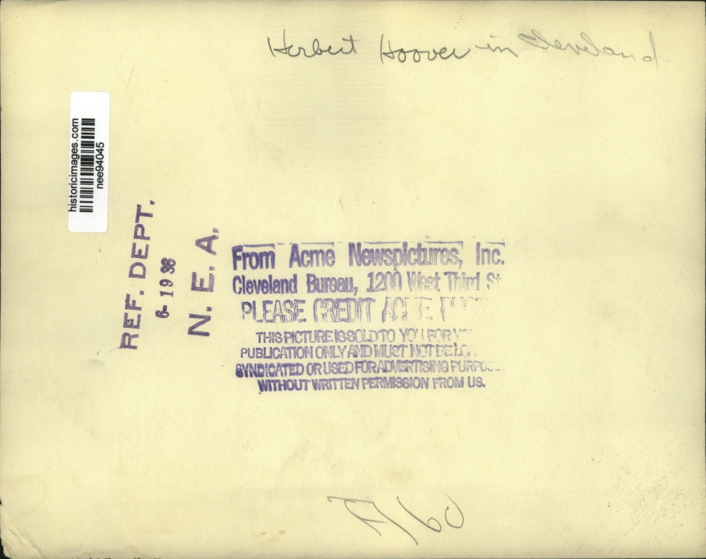 1936 Press Photo Herbert Hoover in Cleveland - nee94045