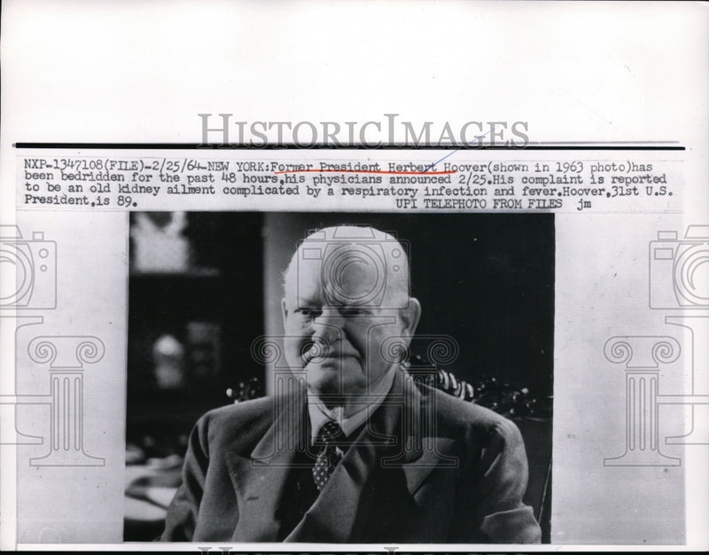 Load image into Gallery viewer, 1964 Press Photo Herbert Hoover in bedridden from respiratory Infection
