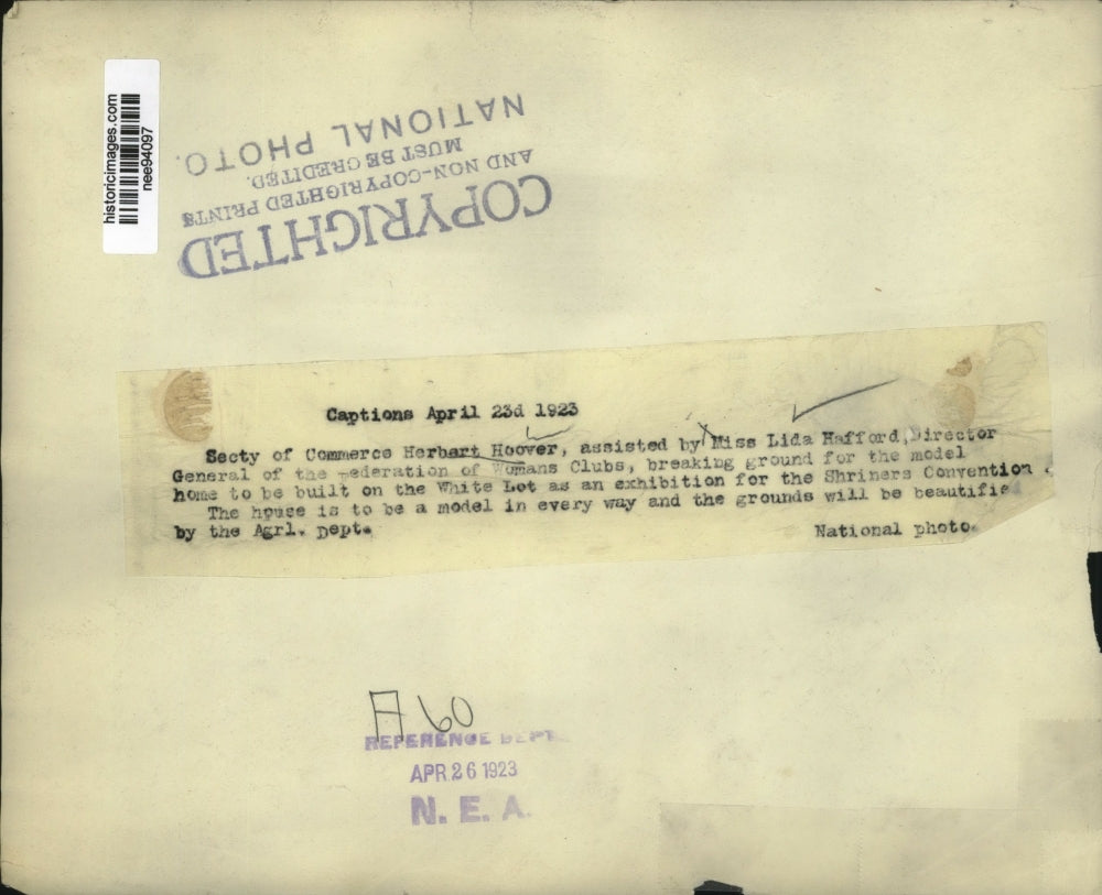 1923 Press Photo Commerce Secretary Herbert Hoover & Lida Hafford break ground