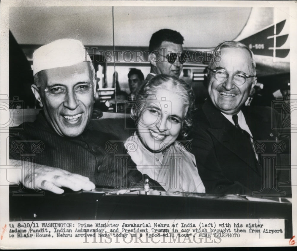 1949 Press Photo Pres.Harry Truman with Prime Minister Jawaharlal Nehru of India
