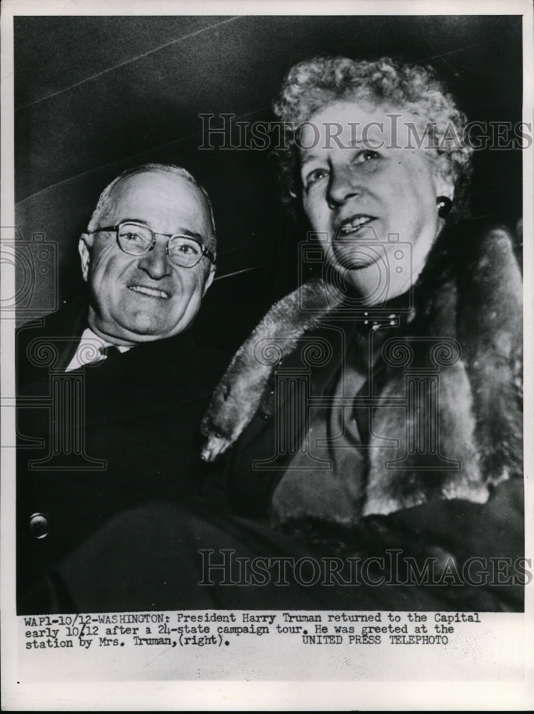 1952 Press Photo Pres.Harry S.Truman and wife returned to the Capitol