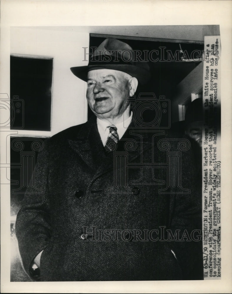 1948 Press Photo Herbert Hoover at White House after conference with Pres.Truman