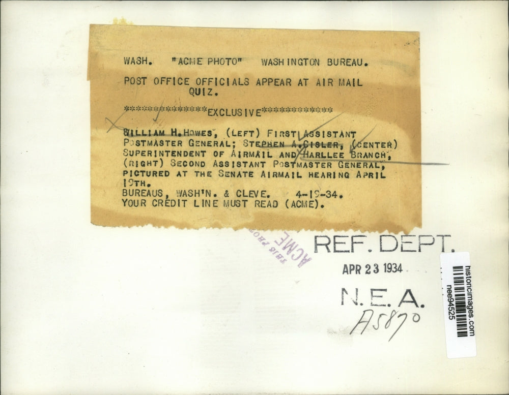 1934 Press Photo William Howes, Stephen Cisler, and Harlee Branch - nee94525