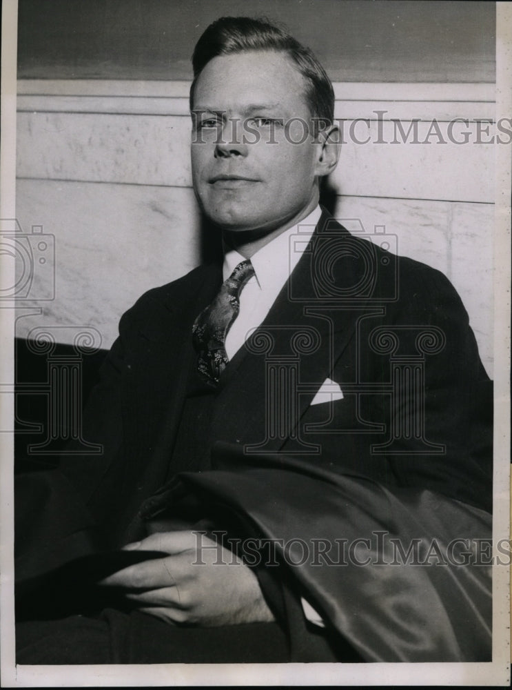 1935 Press Photo Frank Parish on trial in Chicago for mail fraud charges