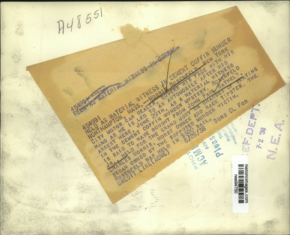 1938 Press Photo Morris Rosenfeld covers his face after arrest - nee94750