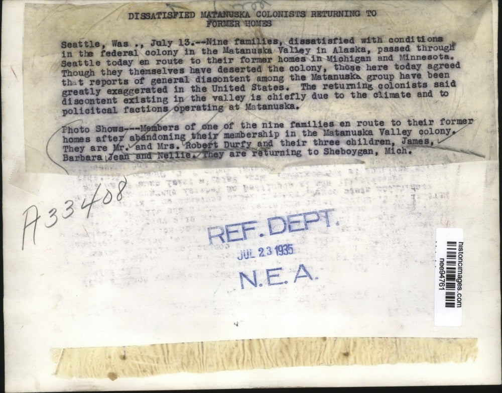 1935 Press Photo Mr & Mrs Robert Durfy & their three children return home