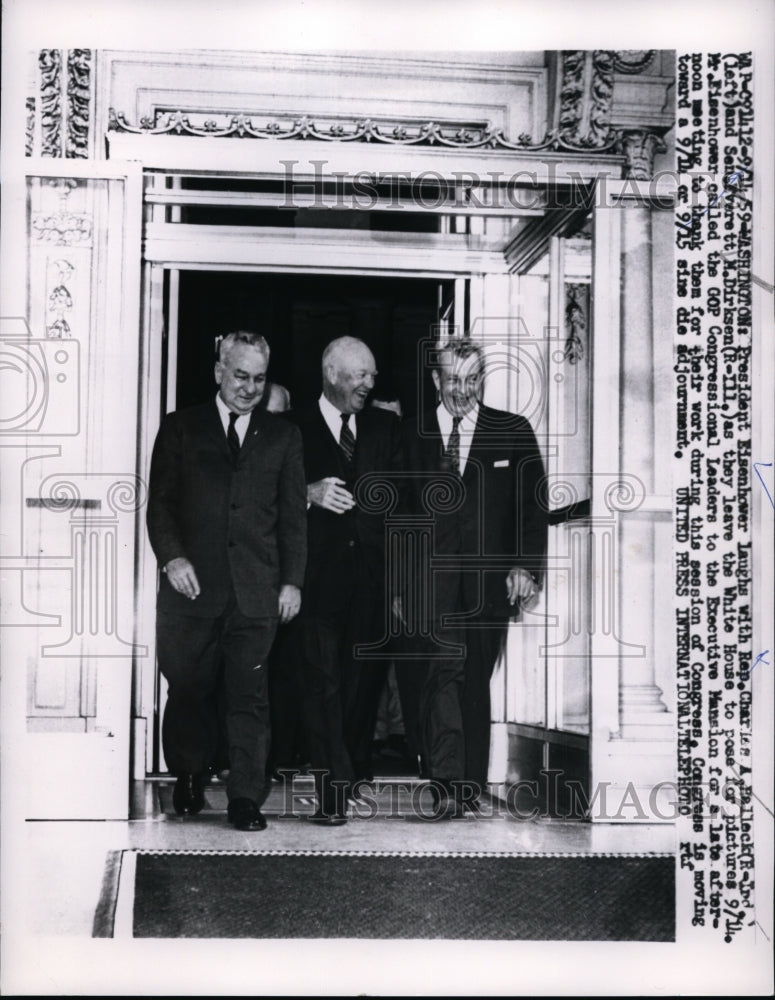 Load image into Gallery viewer, 1959 Press Photo President Eisenhower laughs with Rep Charles Palleck
