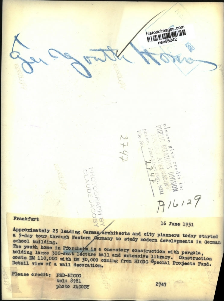 1951 Press Photo Youth home in Pforzheim one story construction with pergola