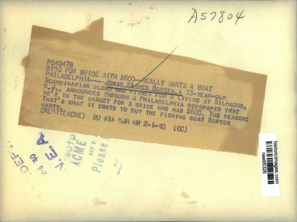 1940 Press Photo Scandanavian Johan Kasper Borten seeks wife in newspaper