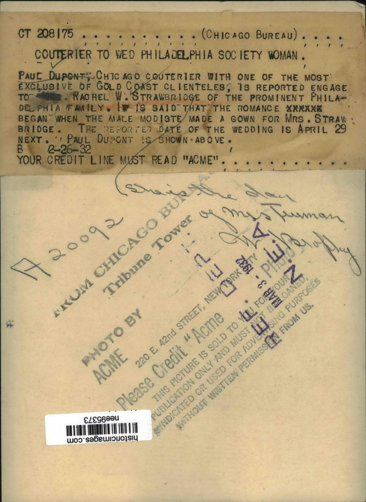 1932 Press Photo Paul Dupont Is Engaged To Rachel Strawbridge - nee95373