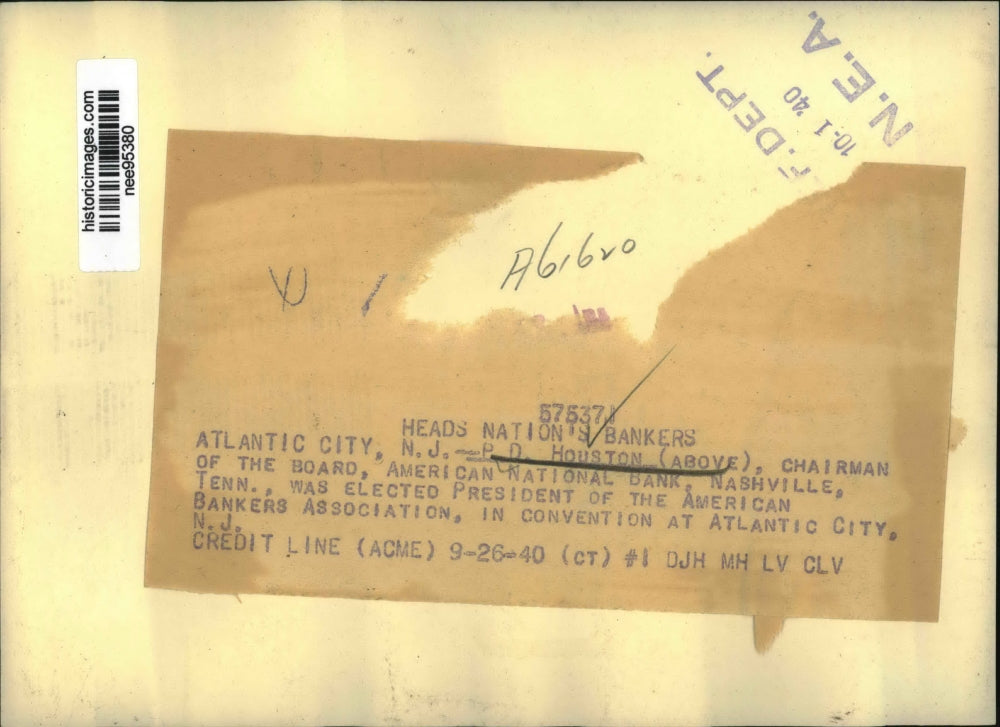 1940 Press Photo P.D. Houston Heads Nation's Bankers - nee95380
