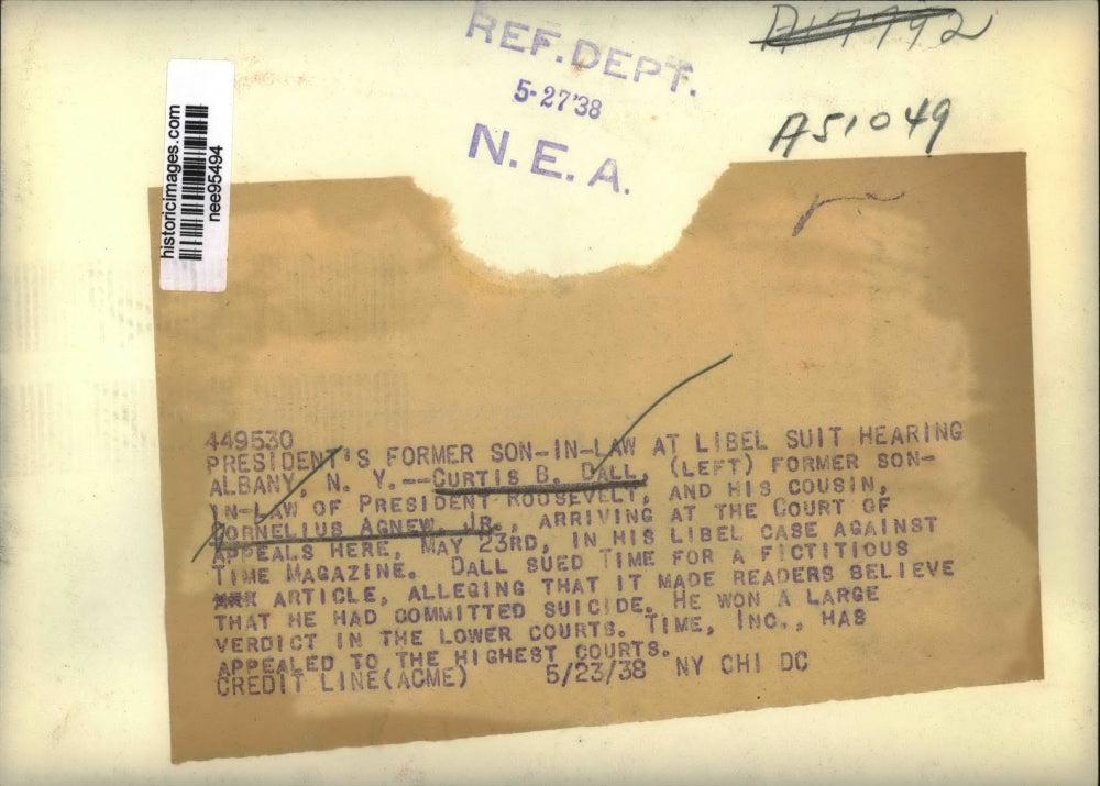 1938 Press Photo Curtis B.Dall son in-law of Pres.Roosevelt at Libel Suit Trial