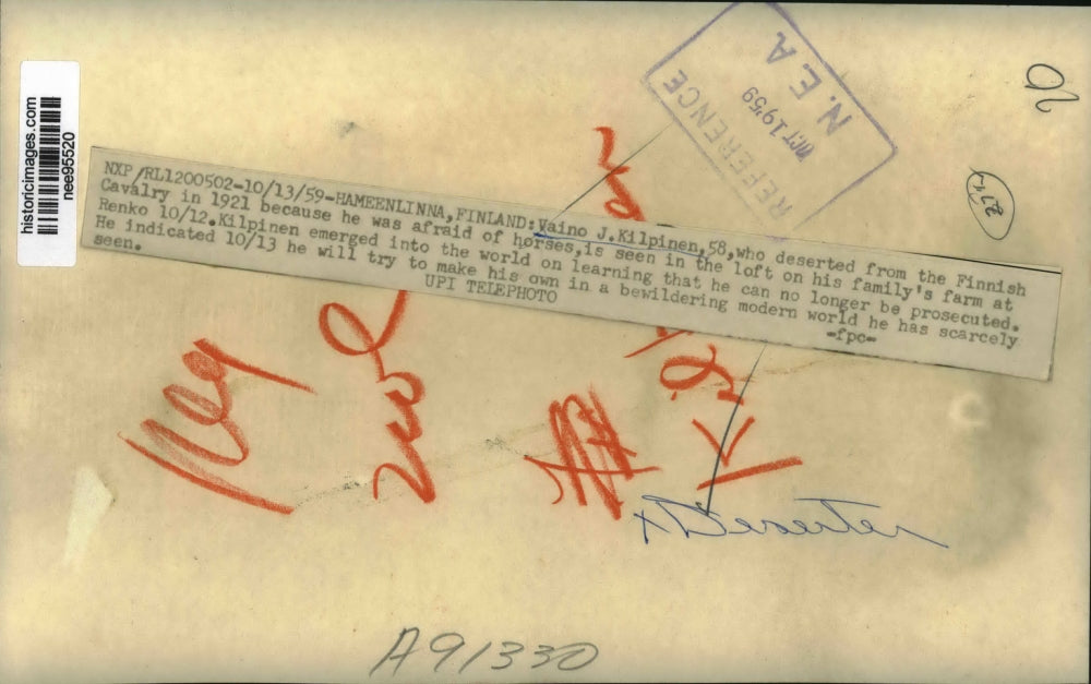 1959 Press Photo Vaino J.Kilpinen deserted from the Finnish Cavalry in 1921