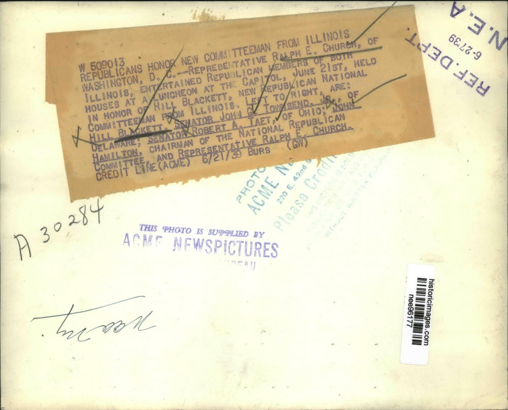 1939 Press Photo Republicans honoring Hill Blackett, new committeeman from IL