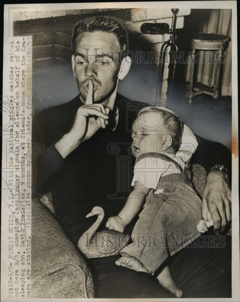 1947 Press Photo Jack Kramer Champion in National Singles Matches with son