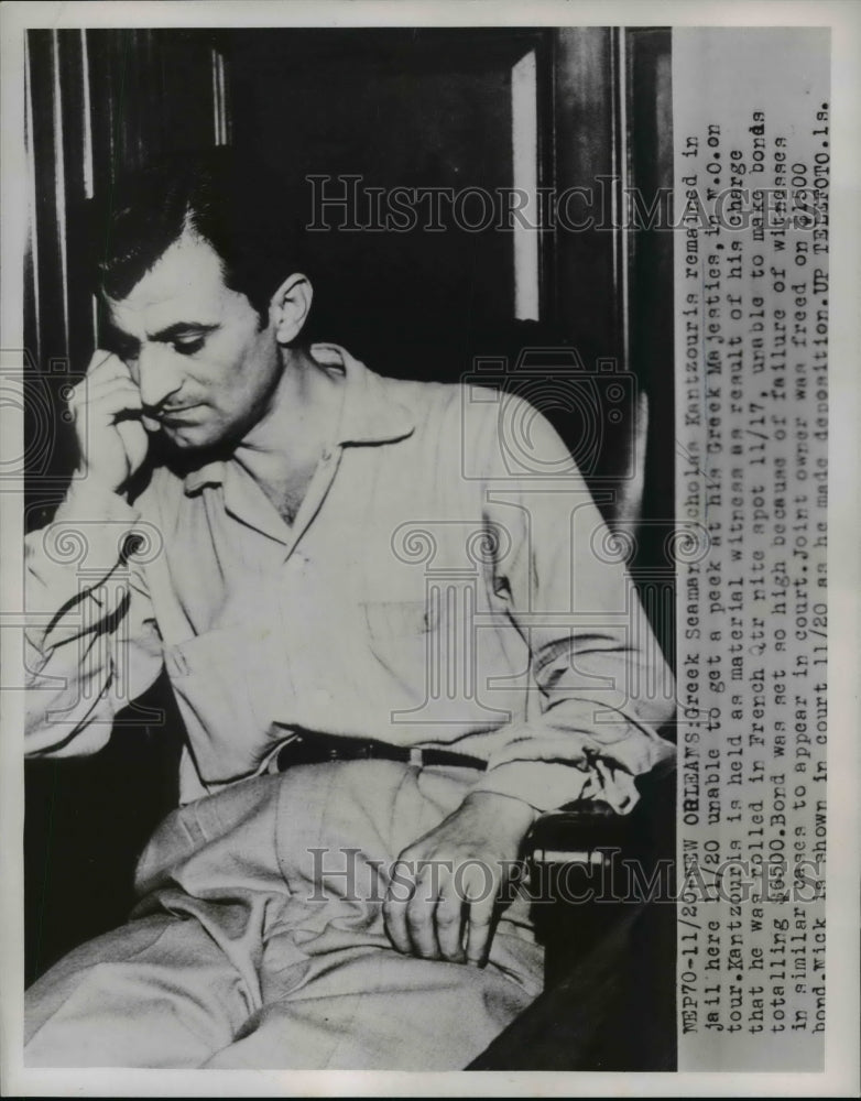 Load image into Gallery viewer, 1953 Press Photo Greek Seaman Nicholas Nantzournia In Jail - nee96407
