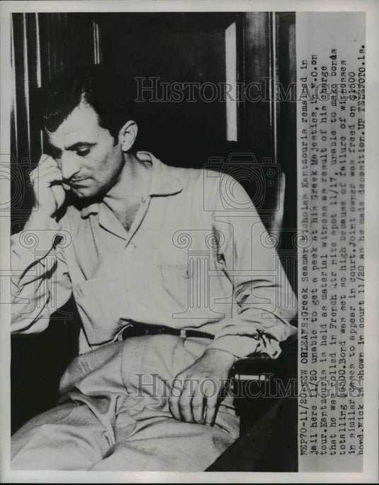 1953 Press Photo Greek Seaman Nicholas Nantzournia In Jail - nee96407