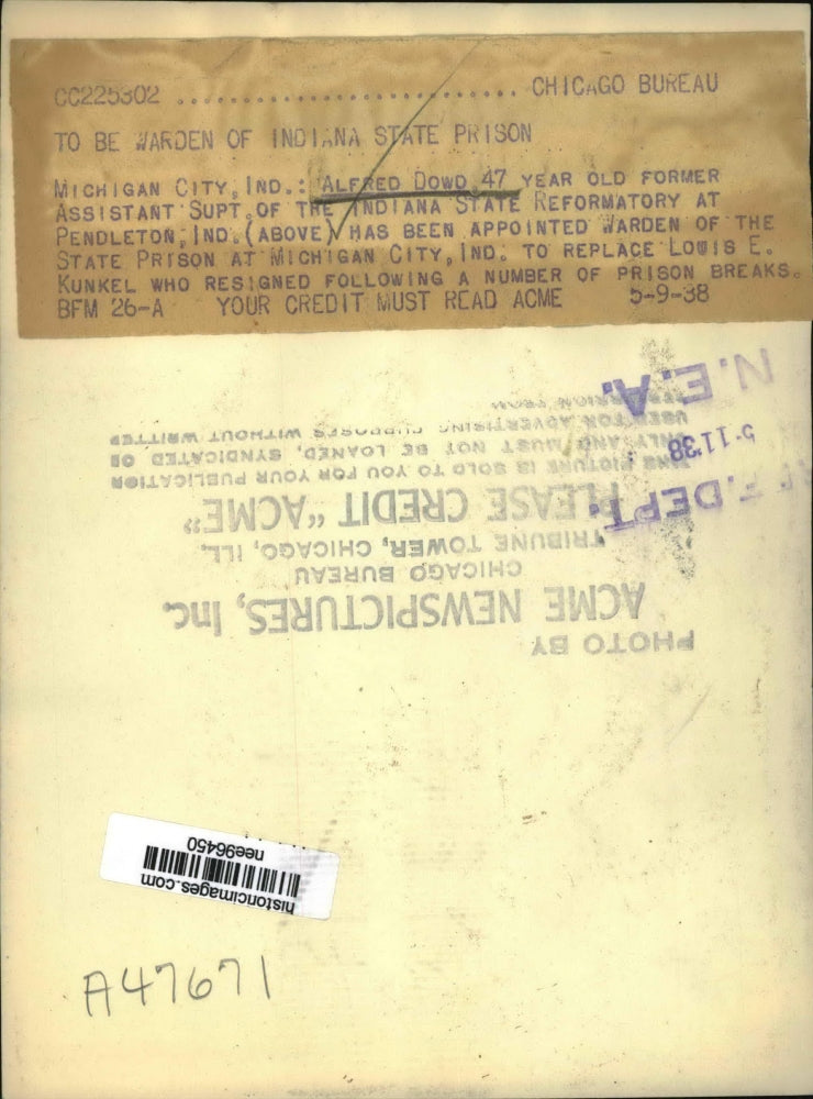 1938 Press Photo Alfred Dowo Has Been Appointed As Warden Of The State Prison