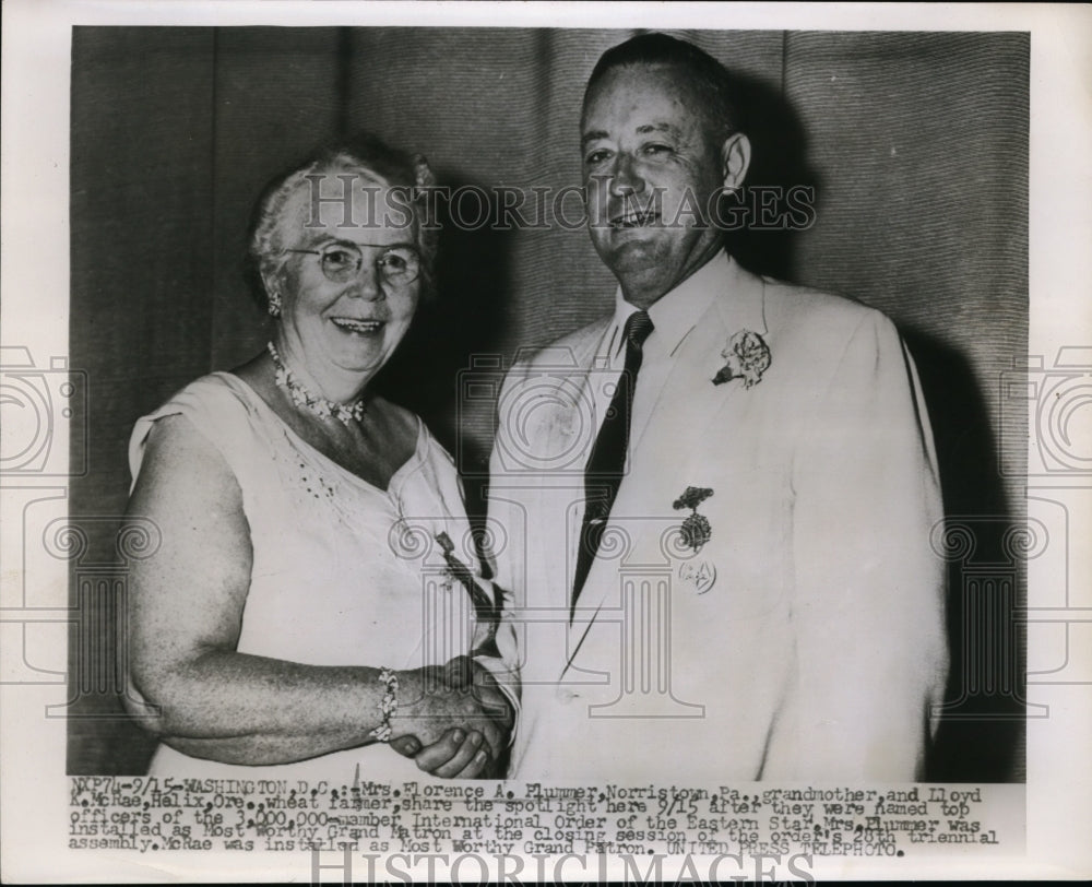 1955 Press Photo Florence A.Plummer Lloyd K.McRae of Intl.order of Eastern Star