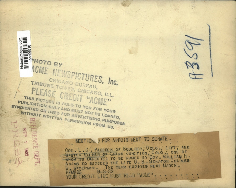 1932 Press Photo Col. L.C Paddock of Boulders Colo. and Walter Walker of Colo.