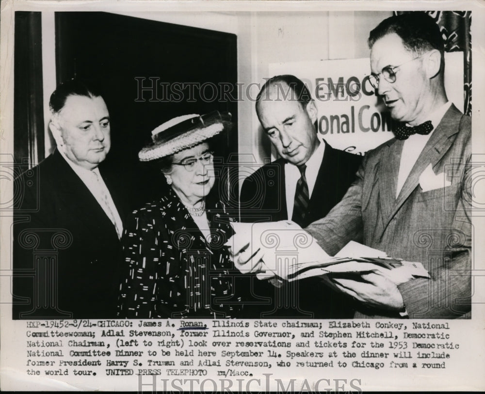 1953 Press Photo James A,Ronan,Elizabeth Conkey,Adlai Stevenson,Stephen Mitchell