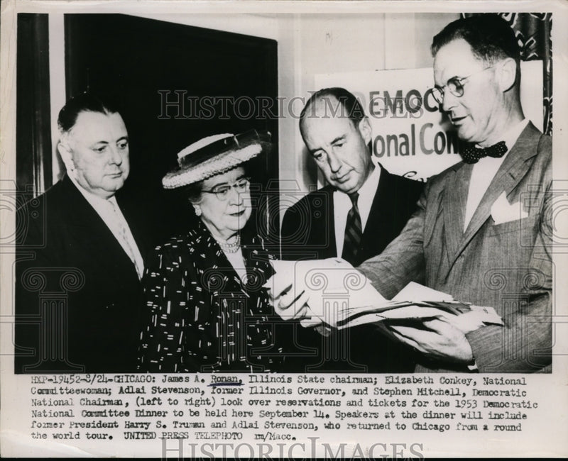 Load image into Gallery viewer, 1953 Press Photo James A,Ronan,Elizabeth Conkey,Adlai Stevenson,Stephen Mitchell
