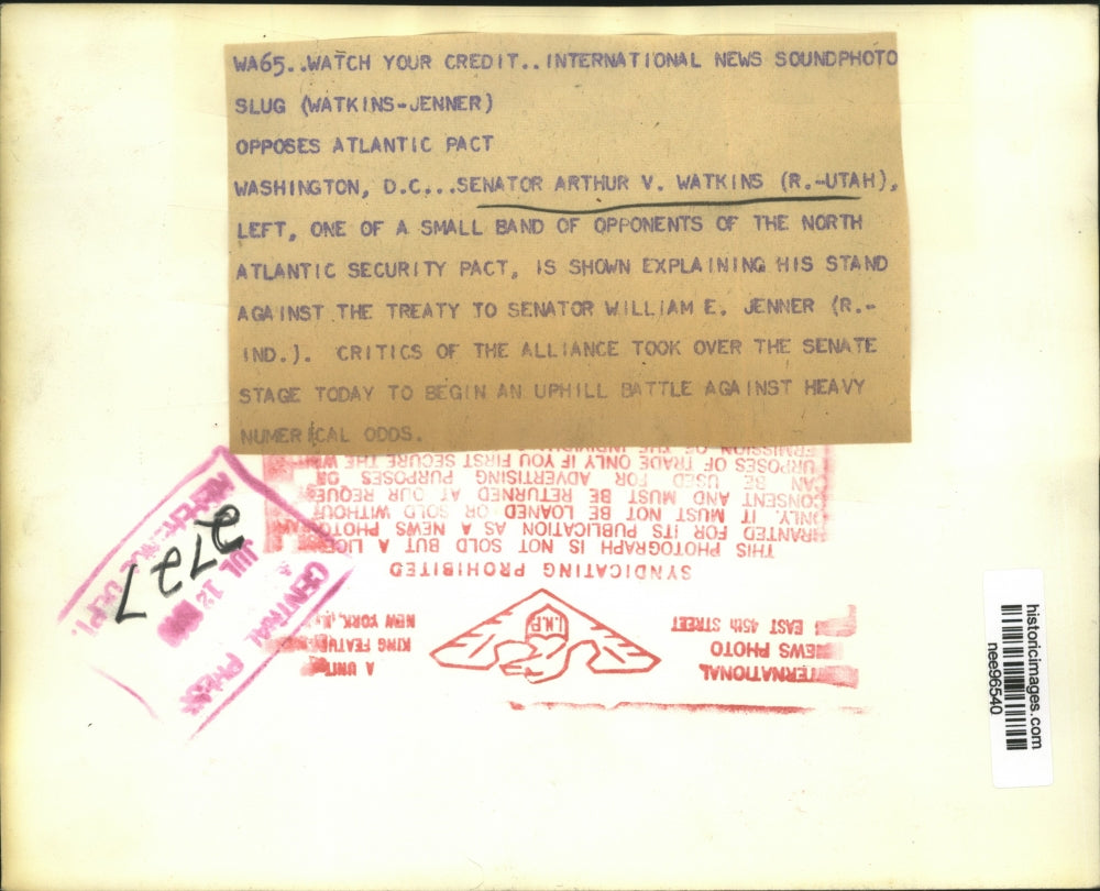 1940 Press Photo Sen. Arthur V.Watkins of Utah with Sen. William E.Jenner