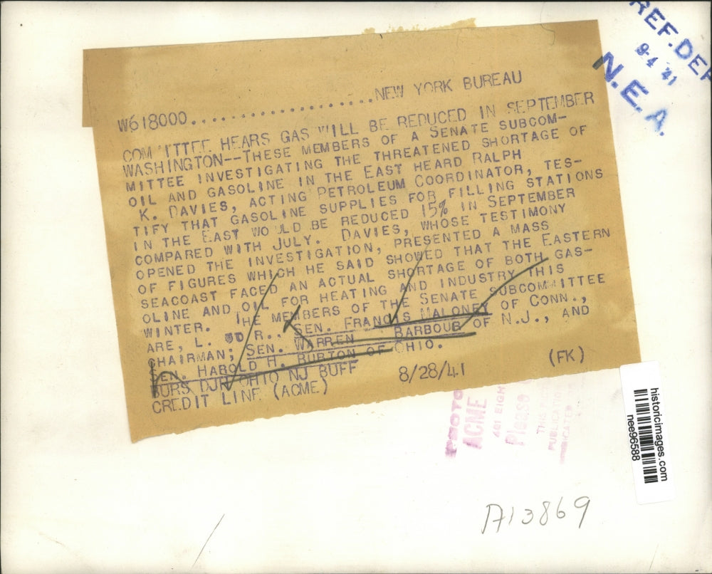 1941 Press Photo Senate Subcommittee investigating shortage of Oil and Gasoline