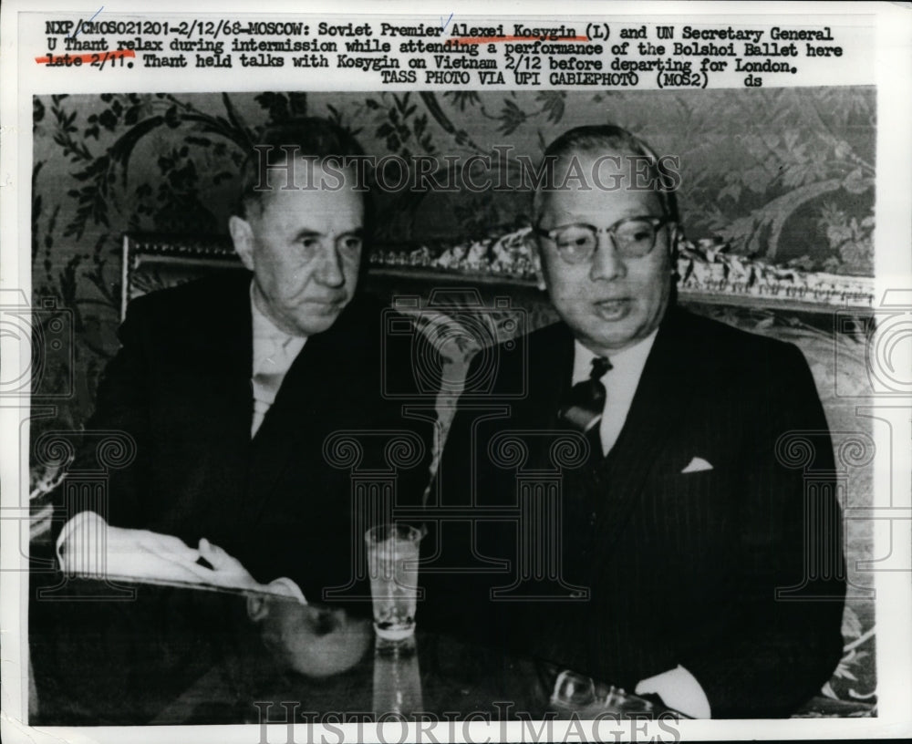 1968 Press Photo Soviet Premier Alexei Kosygin and U.Thant, U.N Sec General