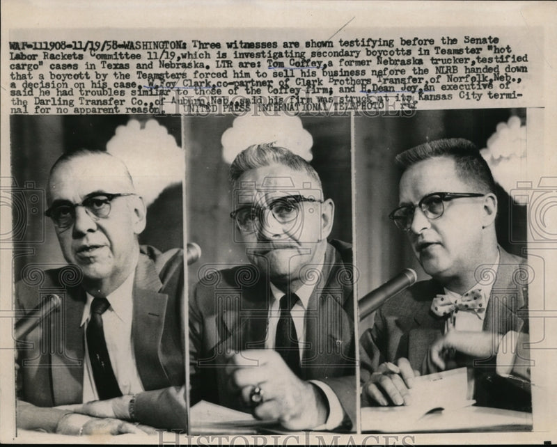 Load image into Gallery viewer, 1958 Press Photo Three witness testify at Senate Labor Rackets Committee
