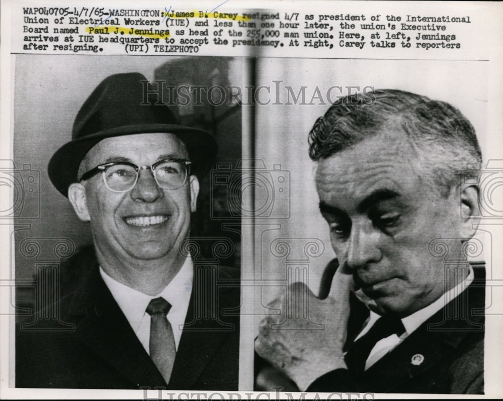 1966 Press Photo James B.Carey and Paul J.Jenning Pres.of Intl. Union Electrical