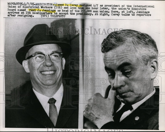1966 Press Photo James B.Carey and Paul J.Jenning Pres.of Intl. Union Electrical
