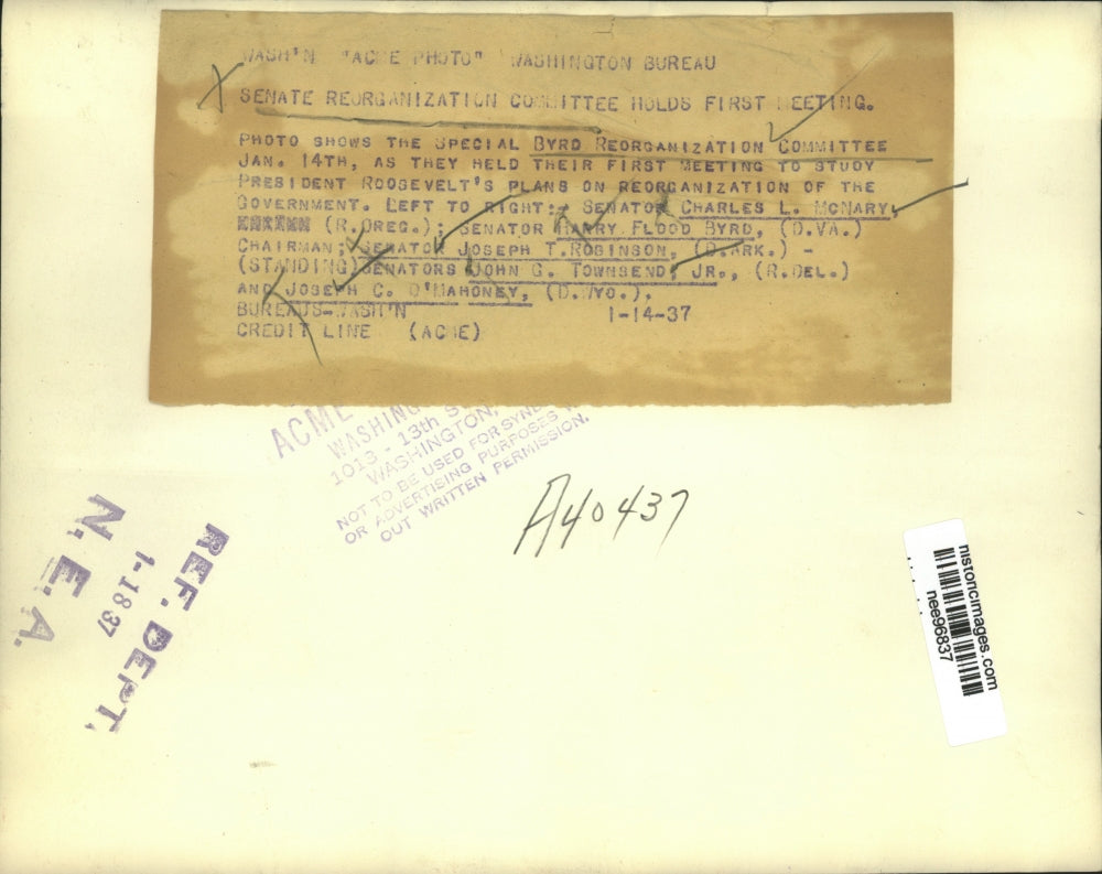 1937 Press Photo Senate Reorganization Committee Holds First Meeting - nee96837