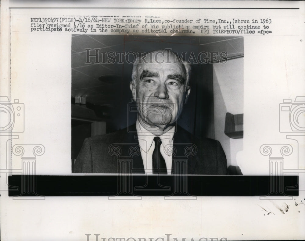 1964 Press Photo Henry Luce Resigned As Editor-In-Chief Of His Publishing Empire