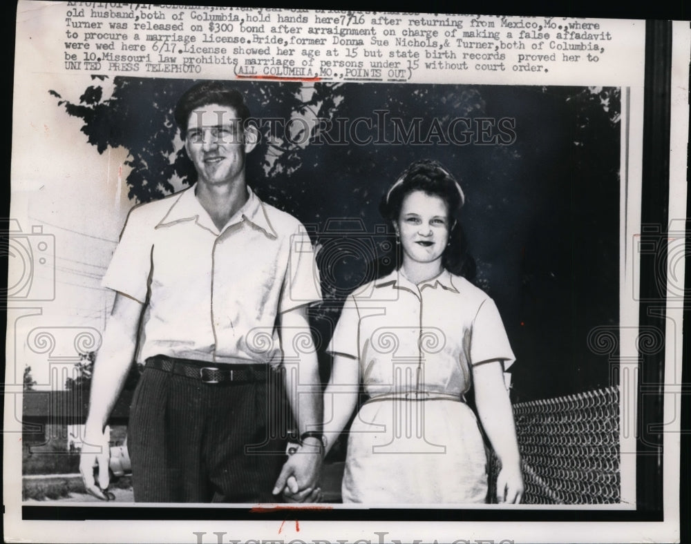 1957 Press Photo Mrs.Charles W.Turner Jr.10 yr.old bride and husband of Colombia