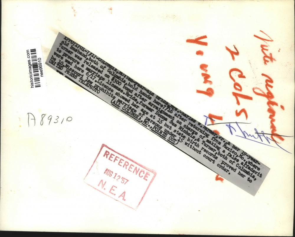 1957 Press Photo Mrs.Charles W.Turner Jr.10 yr.old bride and husband of Colombia