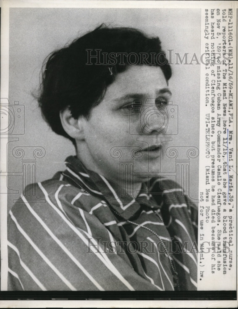 1959 Press Photo Vani L.Maris,gave blood transfusion to Cuban Army Commander