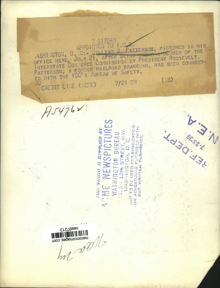 1939 Press Photo Willliam J.Patterson member of Interstate commerce Commission